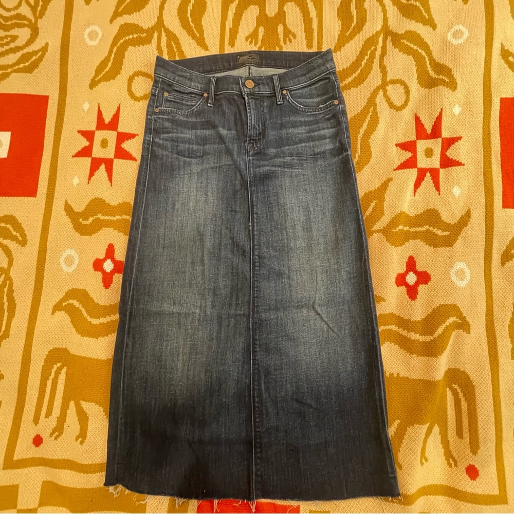 MOTHER The Straight A Denim Midi Skirt